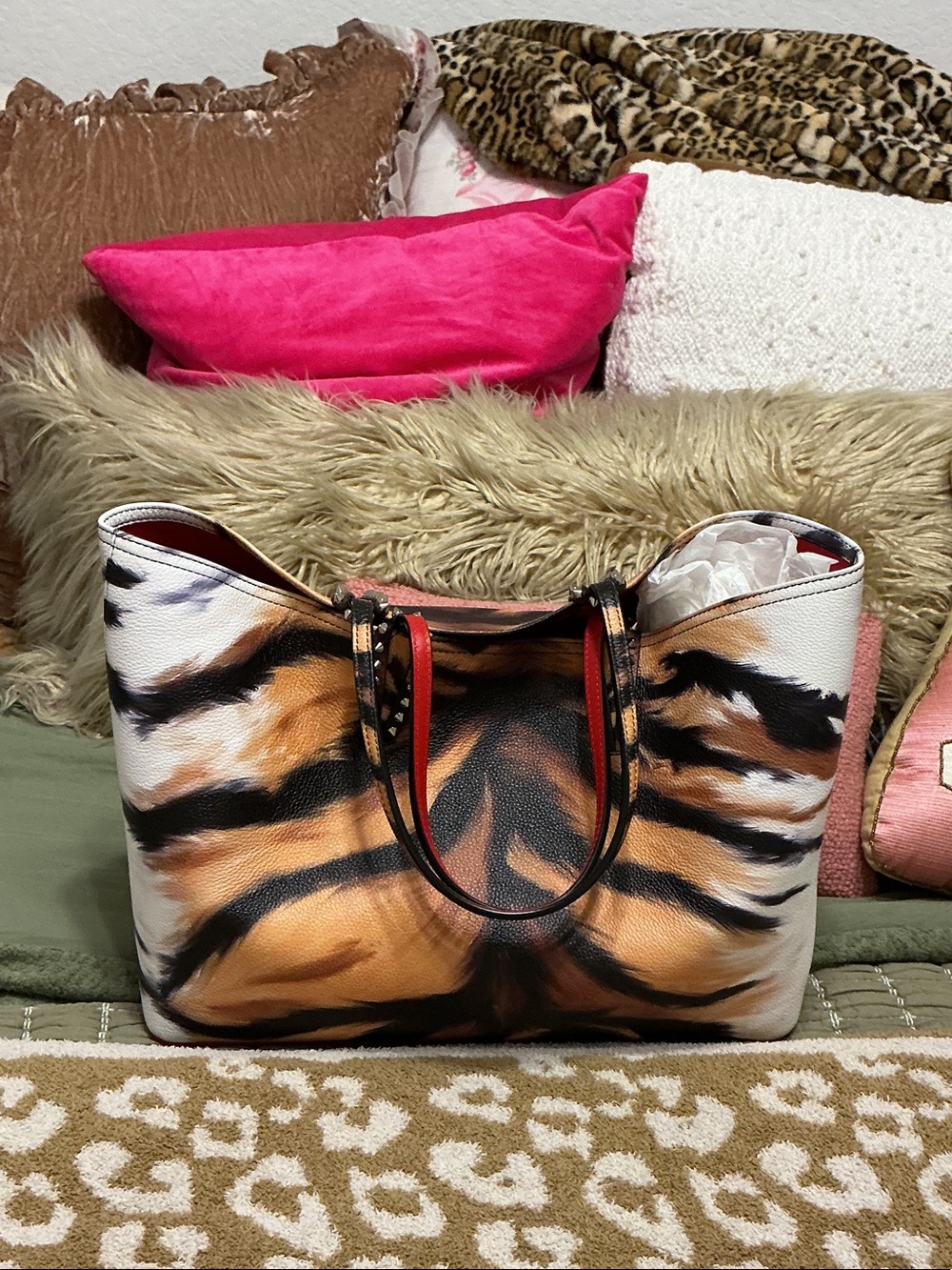 Christian Louboutin Tiger-Print Tote in Brown, Black and Cream
